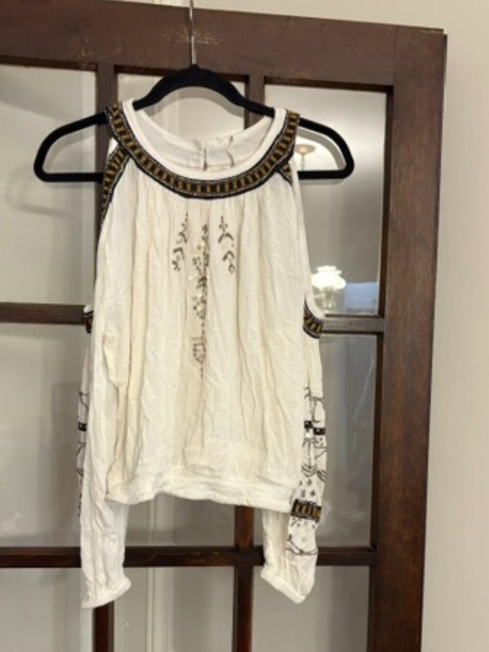 Free People Give Him the Cold Shoulder Beaded Top in White, Size XS